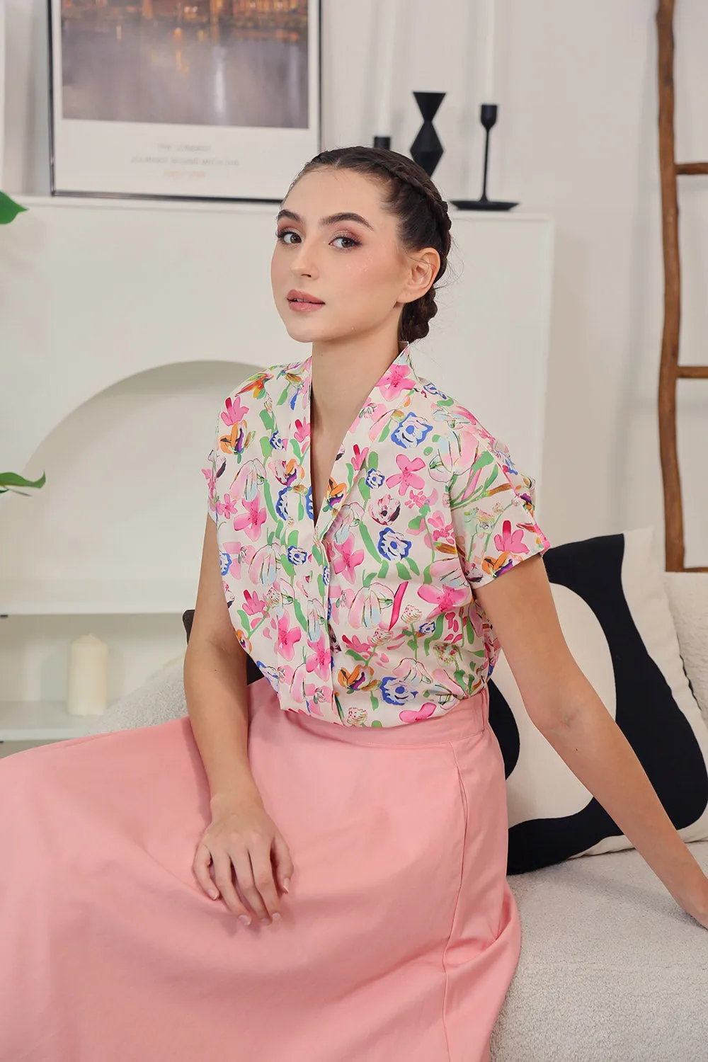 Addie Kimono Neckline Top in Pink Blossom