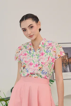 Addie Kimono Neckline Top in Pink Blossom