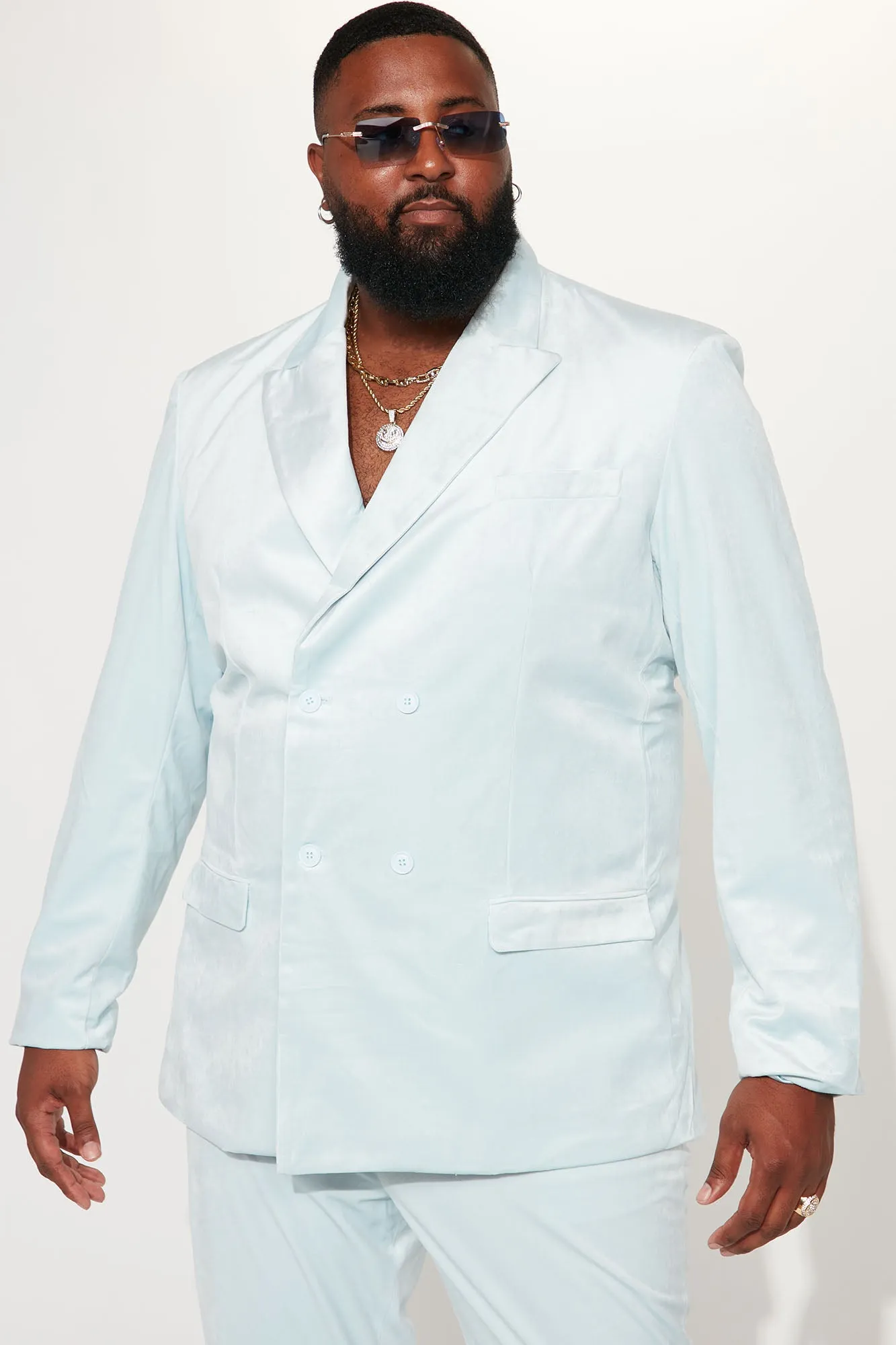 Alessandro Double Breasted Velvet Suit Jacket - Dusty Blue