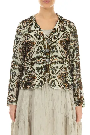 Buttoned Devoré Ornament Silk Velvet Jacket