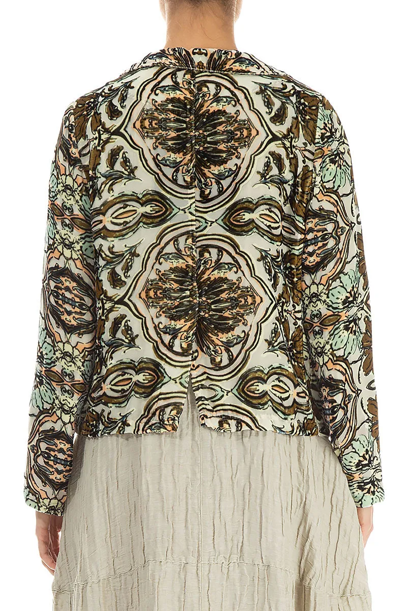 Buttoned Devoré Ornament Silk Velvet Jacket