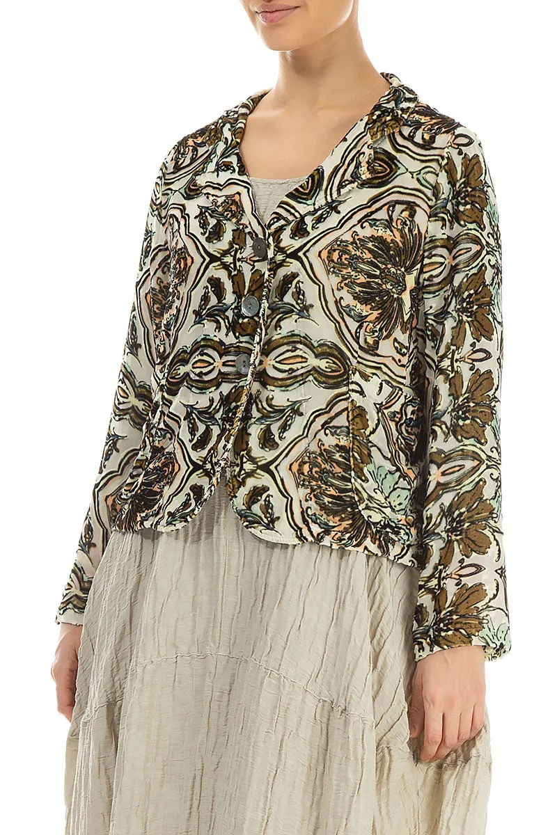 Buttoned Devoré Ornament Silk Velvet Jacket