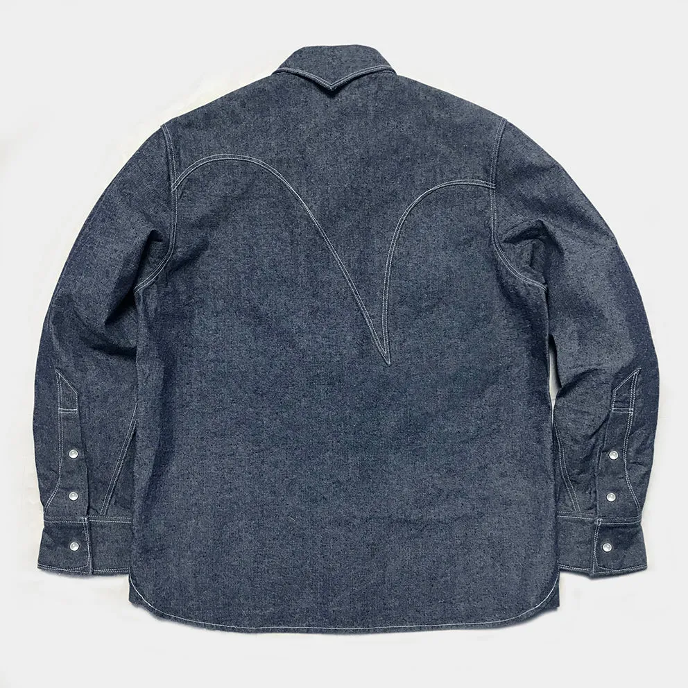 DDL 312R-KALEB 'V' REGULAR FIT 2 POCKET WESTERN SALT & PEPPER DENIM SHIRT-10OZ-E0 INDIGO