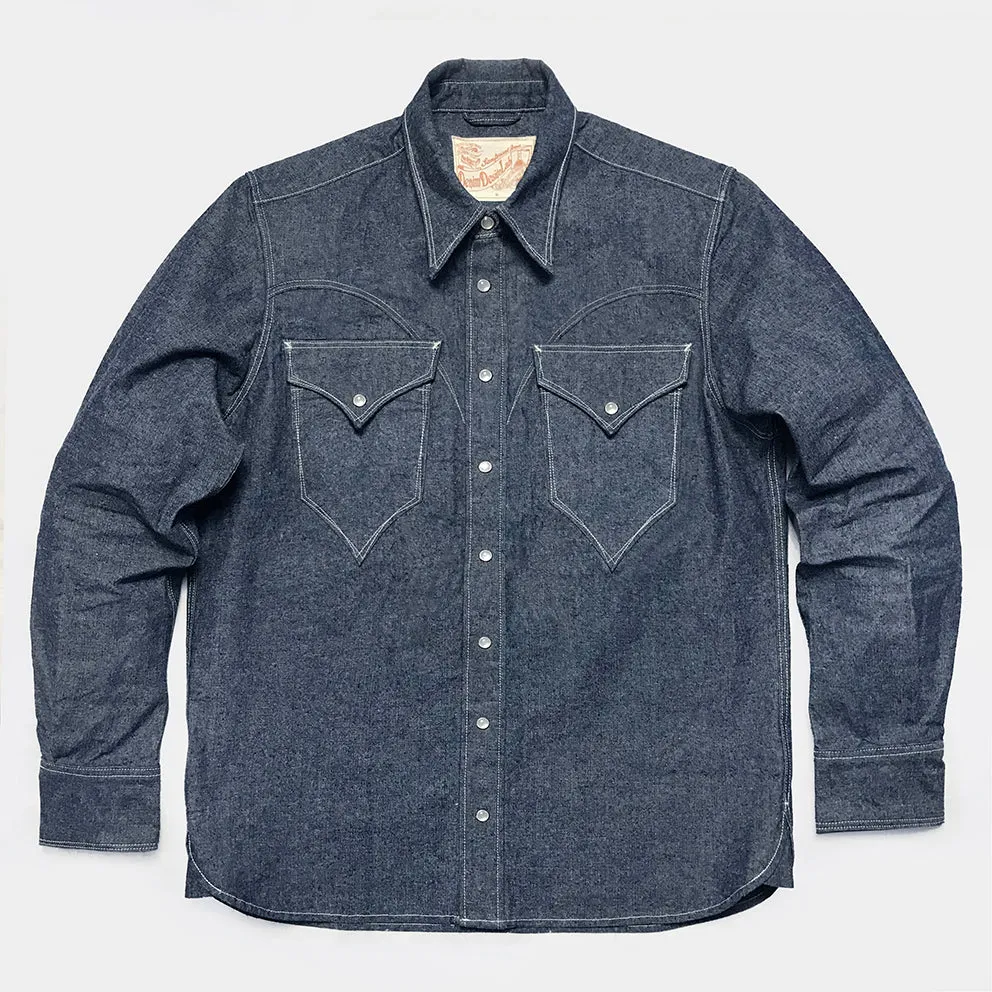DDL 312R-KALEB 'V' REGULAR FIT 2 POCKET WESTERN SALT & PEPPER DENIM SHIRT-10OZ-E0 INDIGO
