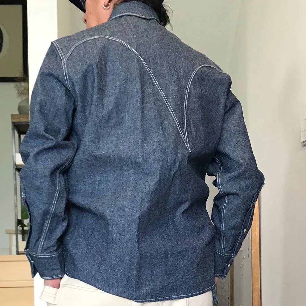 DDL 312R-KALEB 'V' REGULAR FIT 2 POCKET WESTERN SALT & PEPPER DENIM SHIRT-10OZ-E0 INDIGO