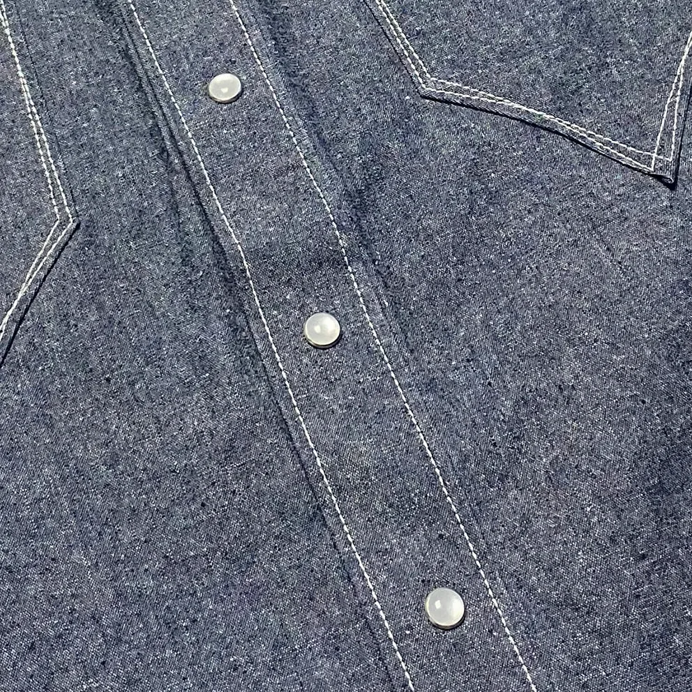 DDL 312R-KALEB 'V' REGULAR FIT 2 POCKET WESTERN SALT & PEPPER DENIM SHIRT-10OZ-E0 INDIGO