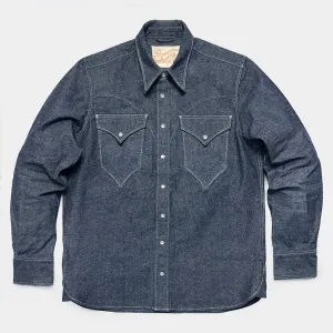 DDL 312R-KALEB 'V' REGULAR FIT 2 POCKET WESTERN SALT & PEPPER DENIM SHIRT-10OZ-E0 INDIGO