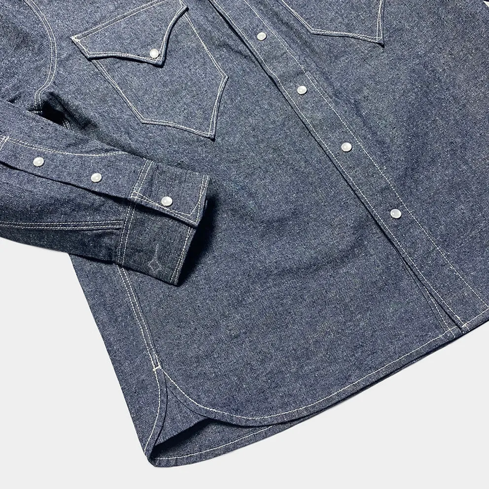 DDL 312R-KALEB 'V' REGULAR FIT 2 POCKET WESTERN SALT & PEPPER DENIM SHIRT-10OZ-E0 INDIGO