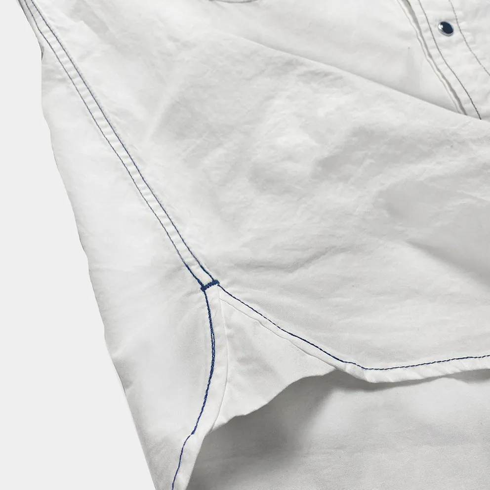 DDL 323R1-DEL TORO-LUCKY REGULAR FIT 2 HORSESHOE SHAPE POCKET SHORT SLEEVE WESTERN POPLIN SHIRT WITH CONTRAST BLUE THREAD STITCHING-E0 WHITE