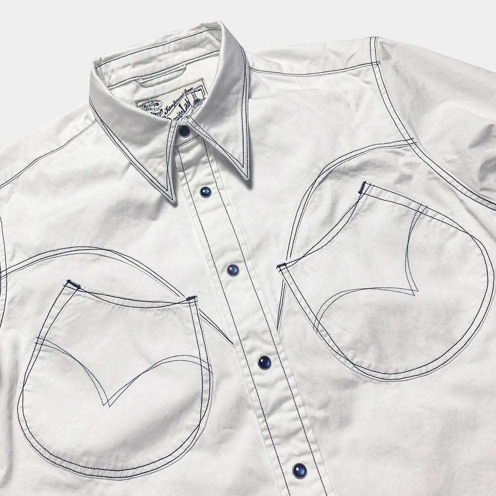 DDL 323R1-DEL TORO-LUCKY REGULAR FIT 2 HORSESHOE SHAPE POCKET SHORT SLEEVE WESTERN POPLIN SHIRT WITH CONTRAST BLUE THREAD STITCHING-E0 WHITE