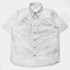 DDL 323R1-DEL TORO-LUCKY REGULAR FIT 2 HORSESHOE SHAPE POCKET SHORT SLEEVE WESTERN POPLIN SHIRT WITH CONTRAST BLUE THREAD STITCHING-E0 WHITE