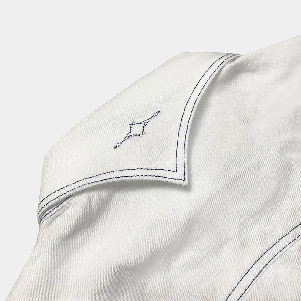 DDL 323R1-DEL TORO-LUCKY REGULAR FIT 2 HORSESHOE SHAPE POCKET SHORT SLEEVE WESTERN POPLIN SHIRT WITH CONTRAST BLUE THREAD STITCHING-E0 WHITE