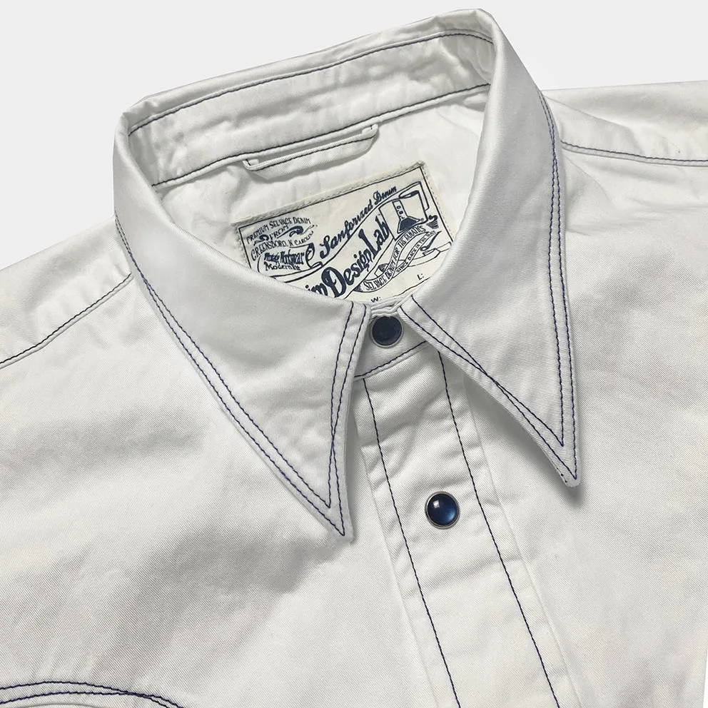 DDL 323R1-DEL TORO-LUCKY REGULAR FIT 2 HORSESHOE SHAPE POCKET SHORT SLEEVE WESTERN POPLIN SHIRT WITH CONTRAST BLUE THREAD STITCHING-E0 WHITE