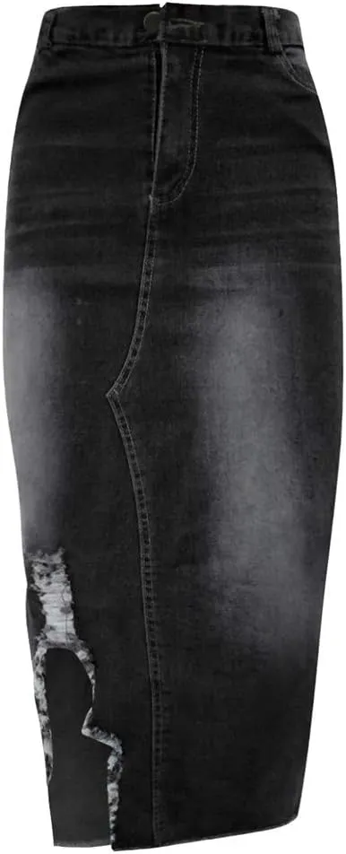 Denim Skirts for Women Casual Summer Ripped Destroyed Bodycon Jean Skirt Midi Skirts for Women