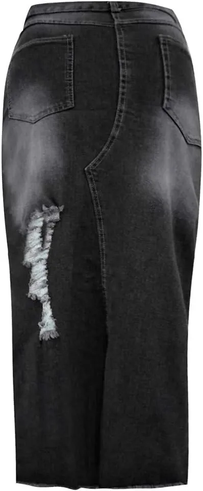Denim Skirts for Women Casual Summer Ripped Destroyed Bodycon Jean Skirt Midi Skirts for Women