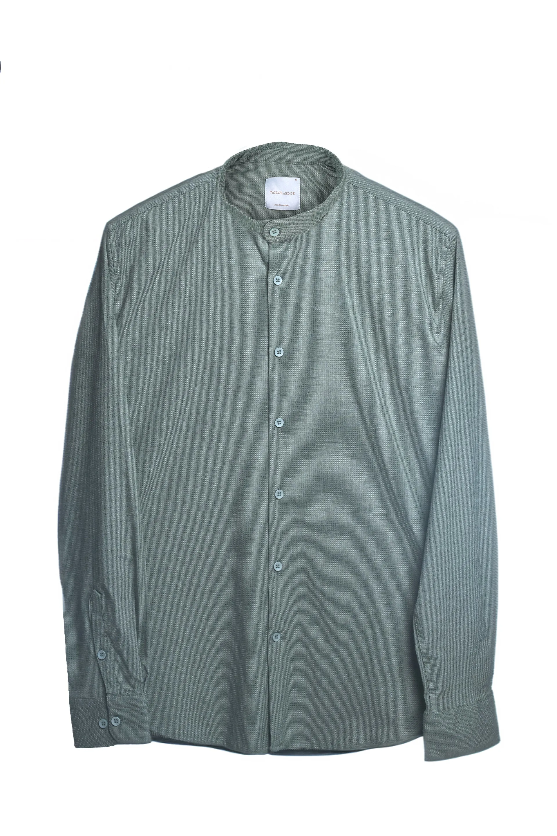 EASY IRON TEXTURED MANDARIN SHIRT IN GREEN