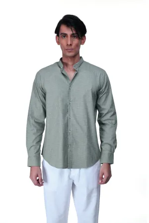 EASY IRON TEXTURED MANDARIN SHIRT IN GREEN