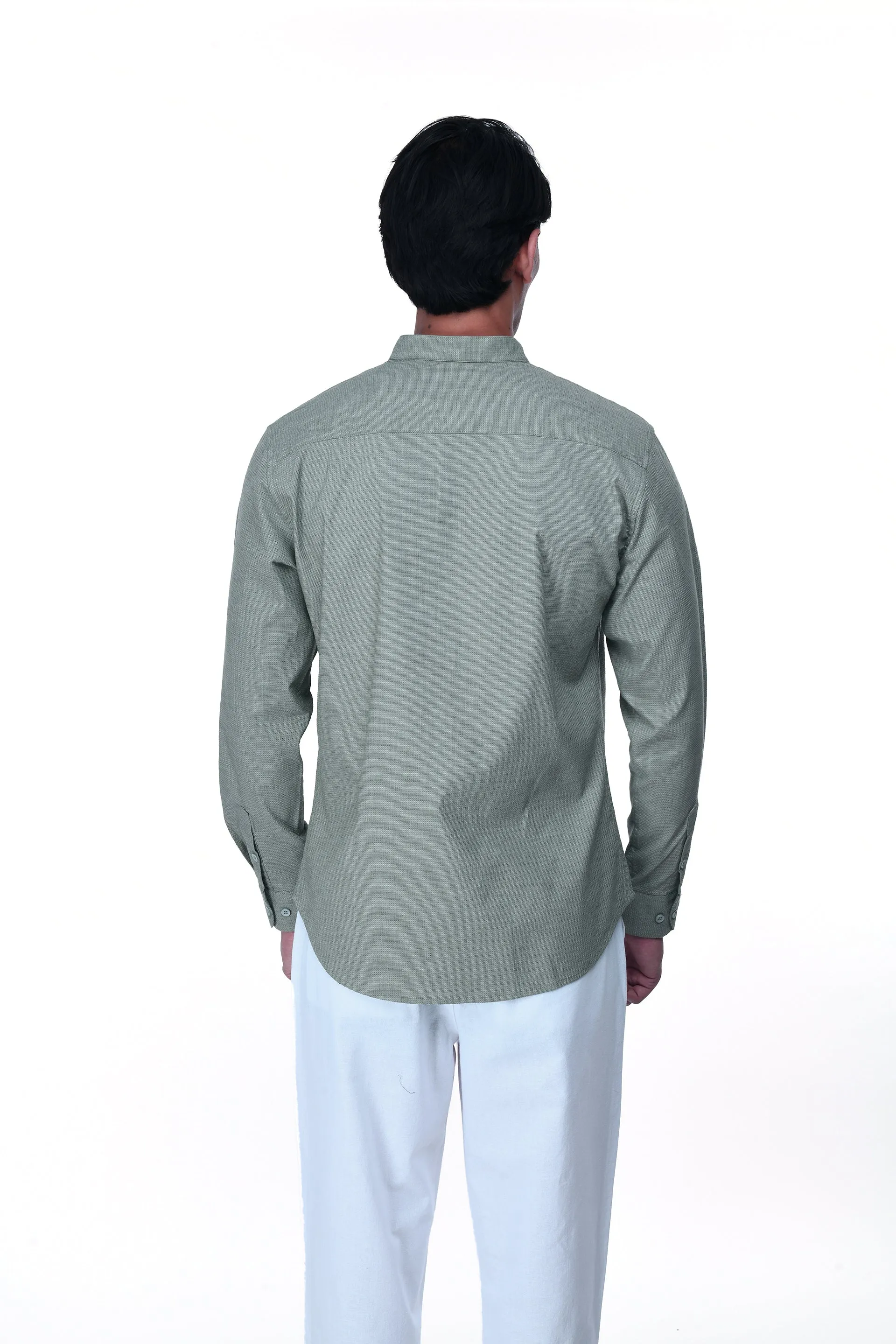 EASY IRON TEXTURED MANDARIN SHIRT IN GREEN