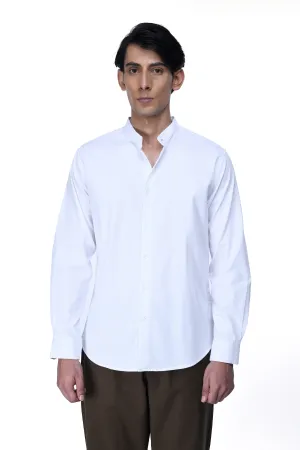 EASY IRON TEXTURED MANDARIN SHIRT IN WHITE