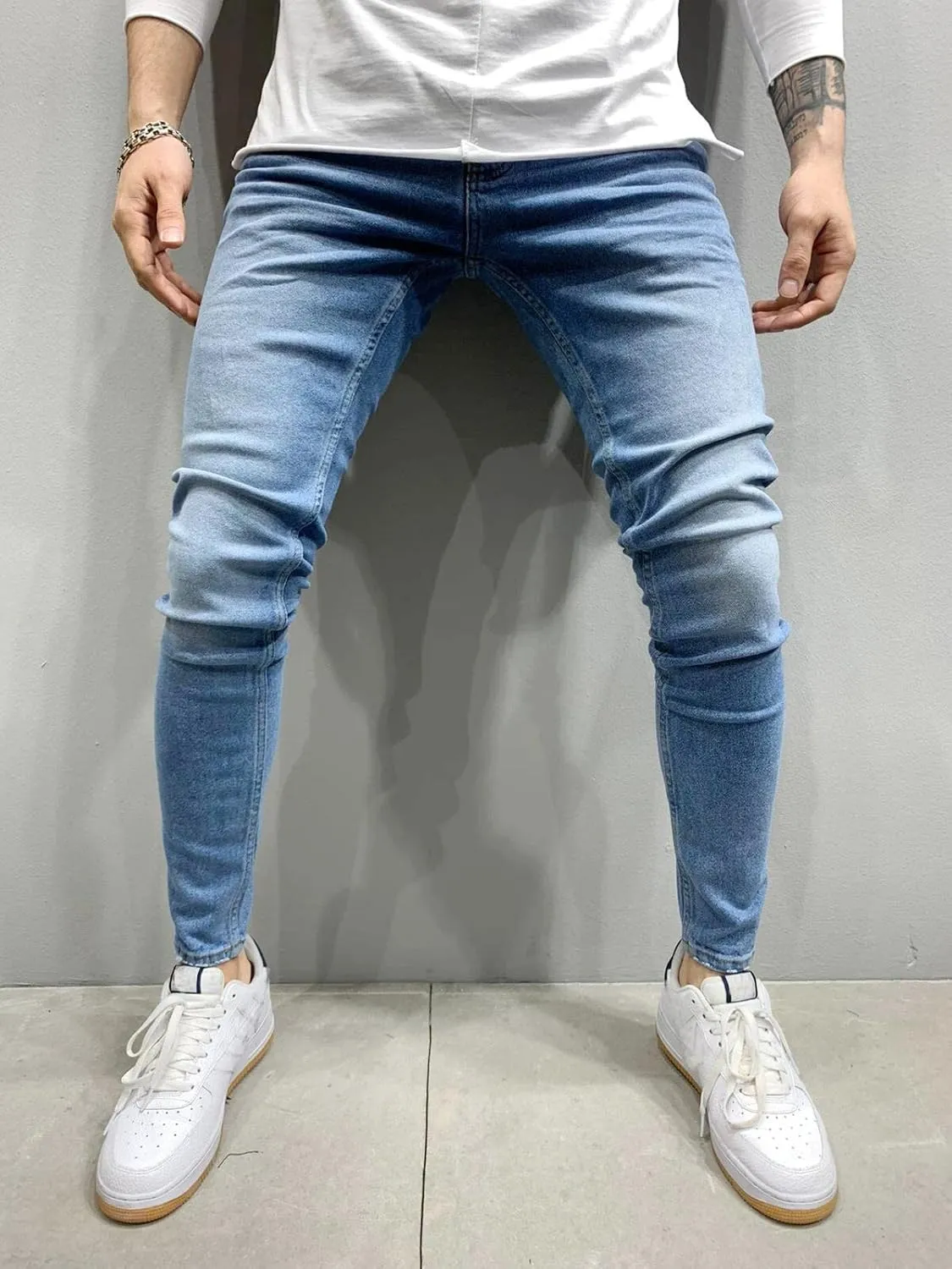 evzosrz Men's Jeans Slim Fit Skinny Stretch Jeans Pants Tapered Biker Jeans Pants Distressed Jean Denim Pant for Men