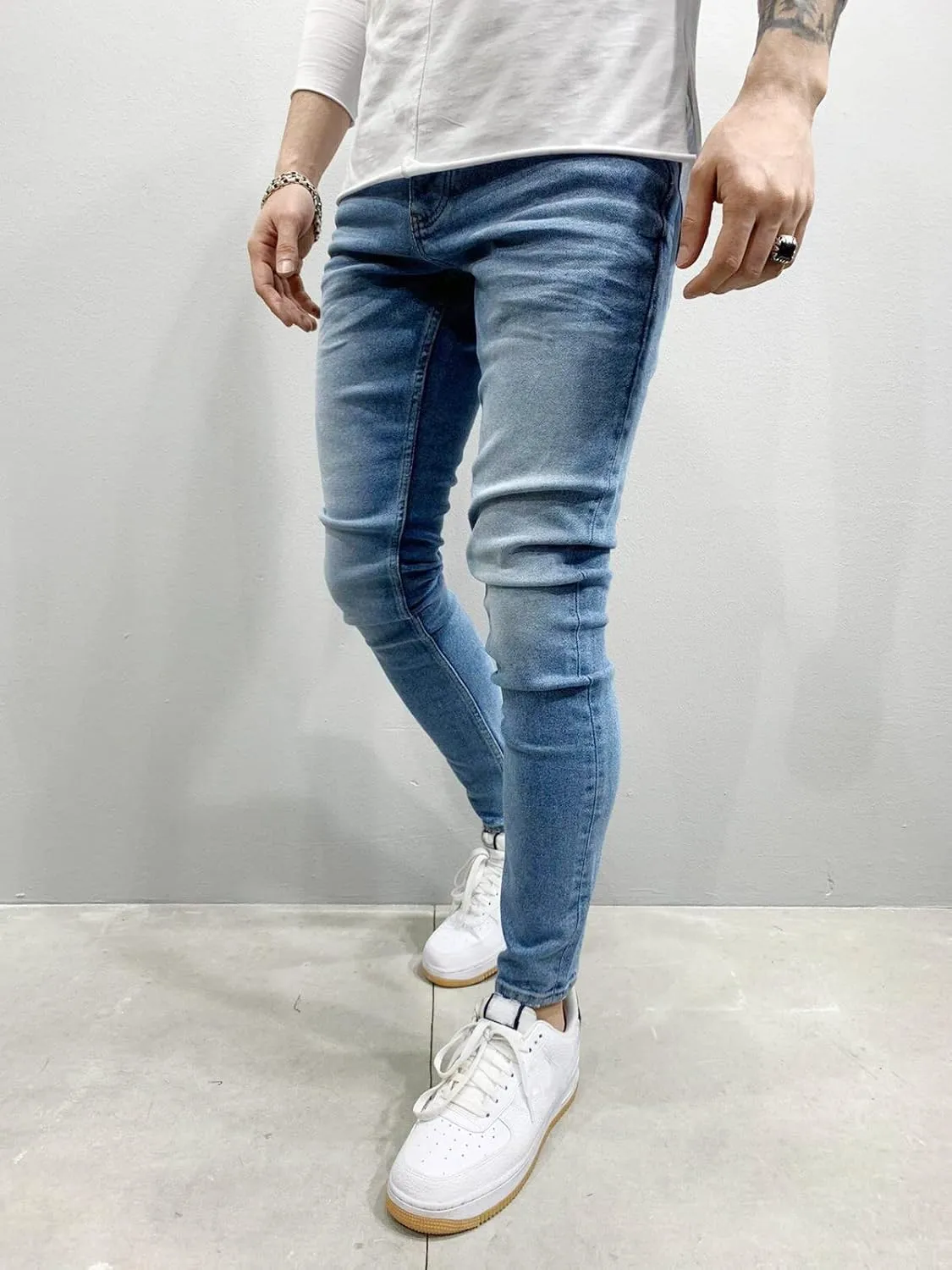 evzosrz Men's Jeans Slim Fit Skinny Stretch Jeans Pants Tapered Biker Jeans Pants Distressed Jean Denim Pant for Men