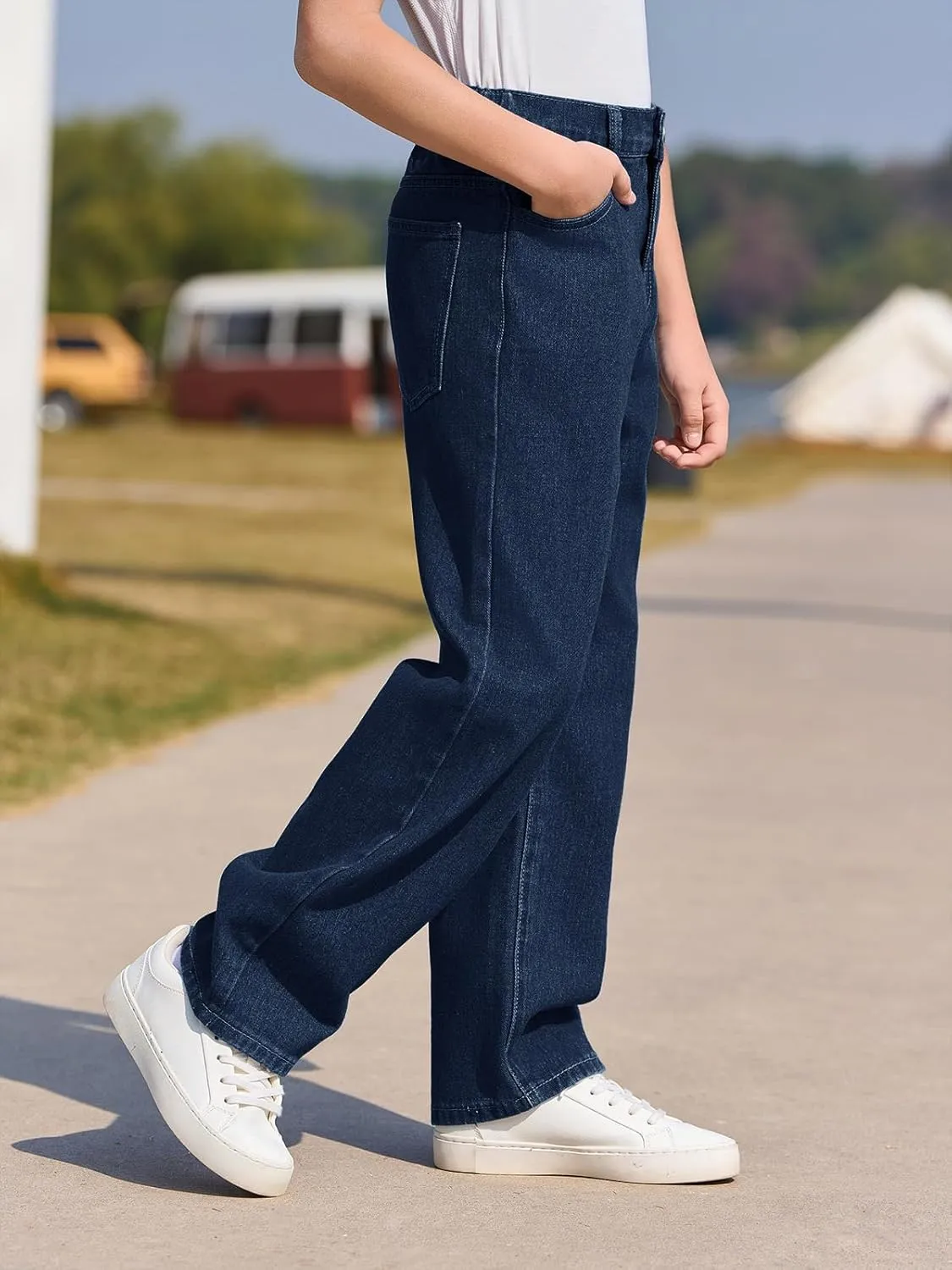 Haloumoning Boys Baggy Jeans Kids Casual Straight Leg Loose Fit Denim Pants with Pockets 5-14 Years