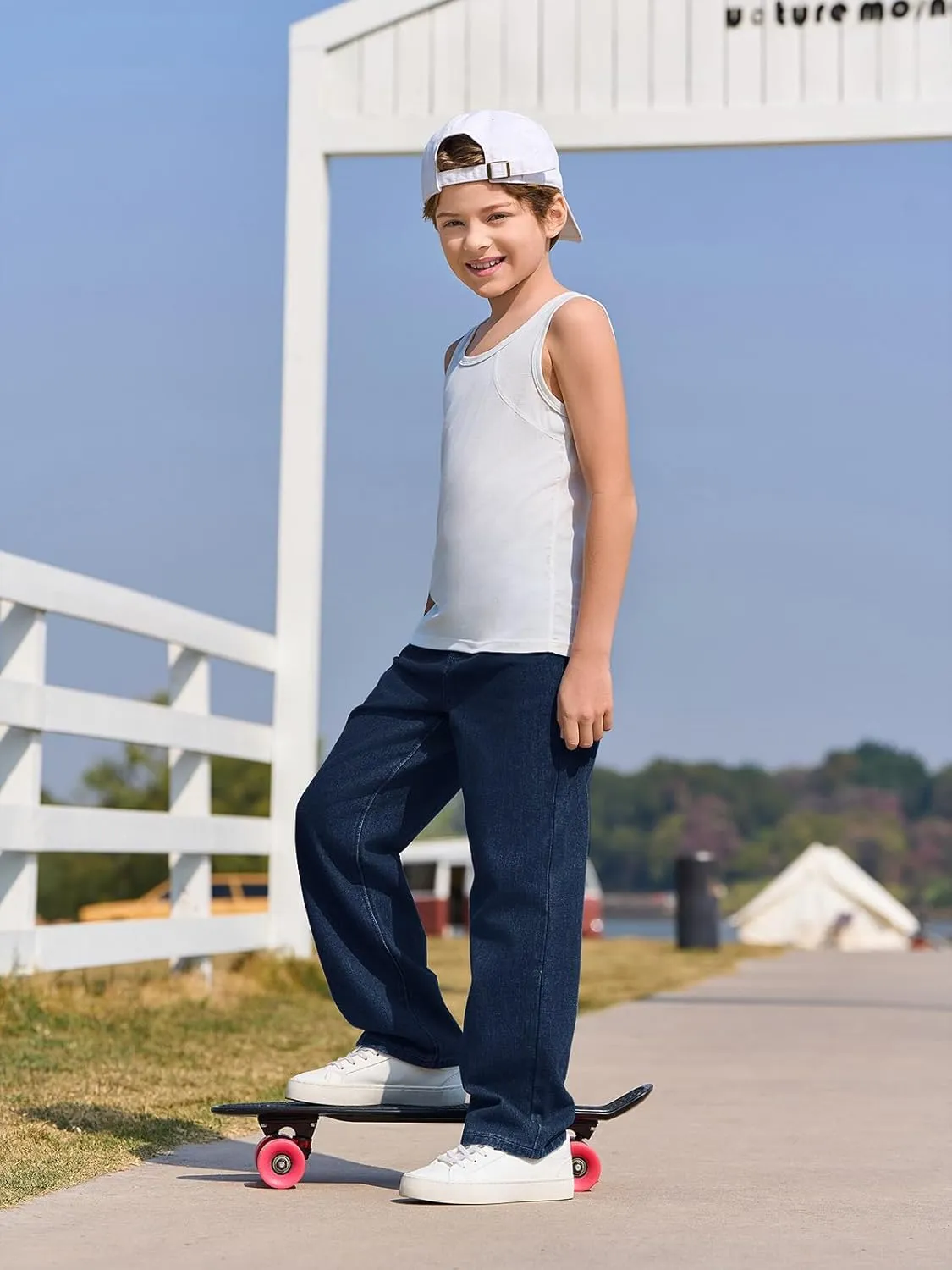 Haloumoning Boys Baggy Jeans Kids Casual Straight Leg Loose Fit Denim Pants with Pockets 5-14 Years