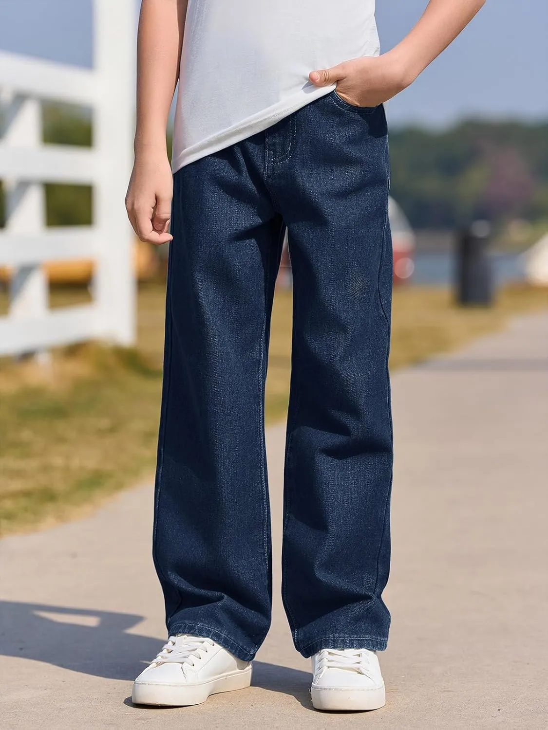 Haloumoning Boys Baggy Jeans Kids Casual Straight Leg Loose Fit Denim Pants with Pockets 5-14 Years