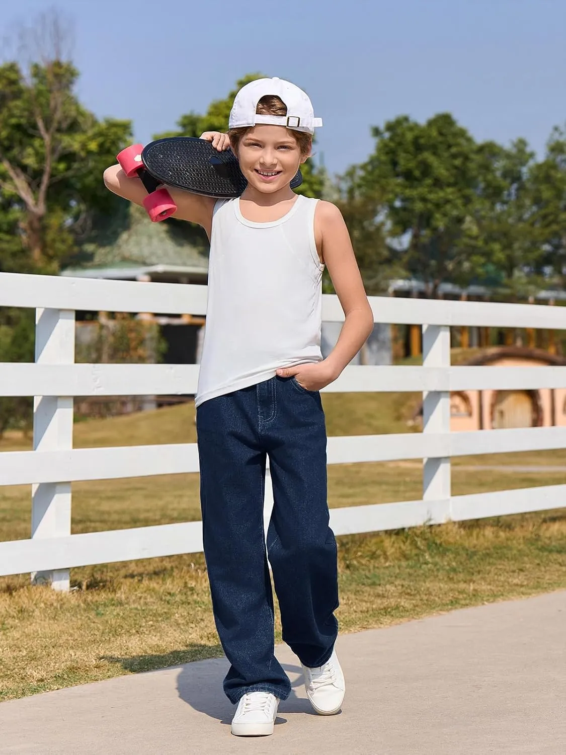 Haloumoning Boys Baggy Jeans Kids Casual Straight Leg Loose Fit Denim Pants with Pockets 5-14 Years