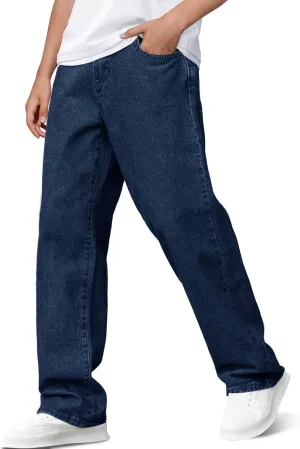 Haloumoning Boys Baggy Jeans Kids Casual Straight Leg Loose Fit Denim Pants with Pockets 5-14 Years