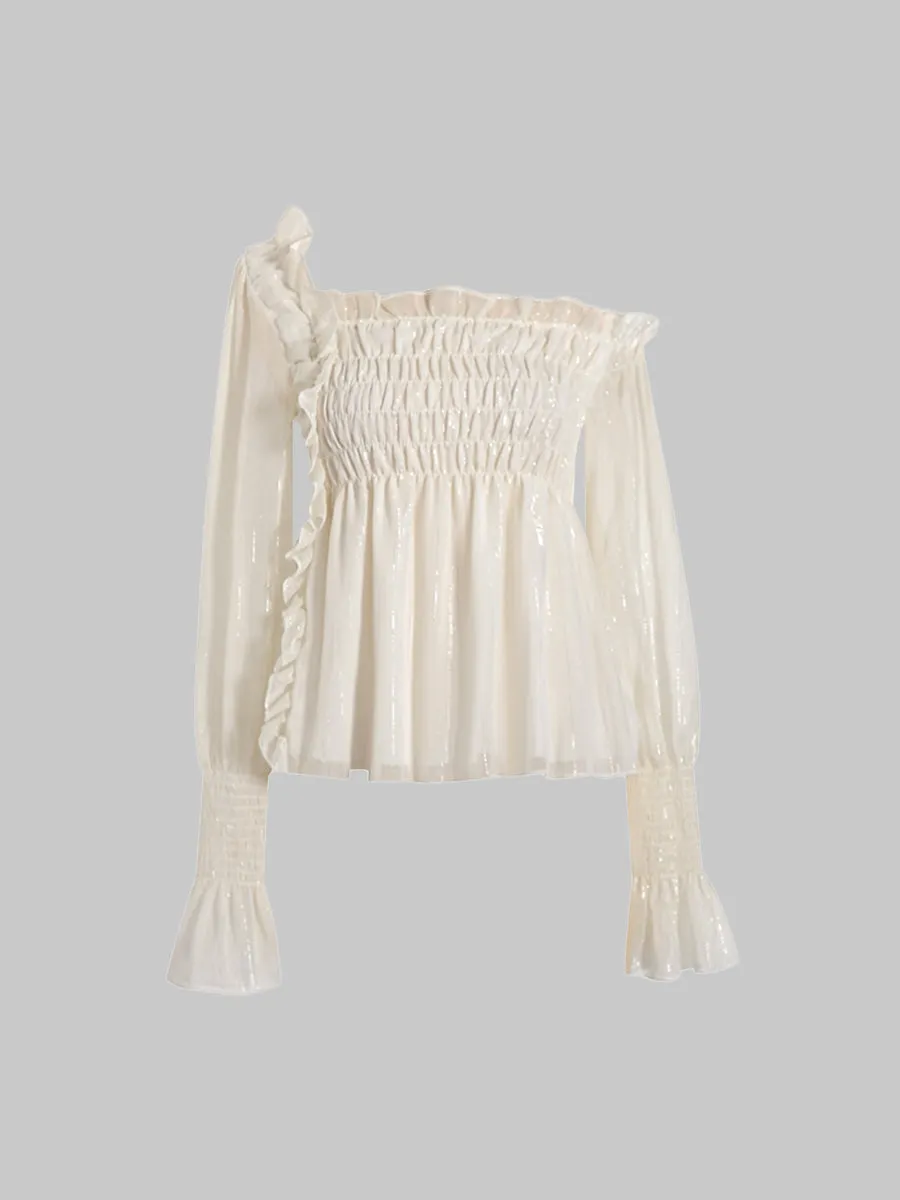 Irregular Shiny Long Sleeve Tops