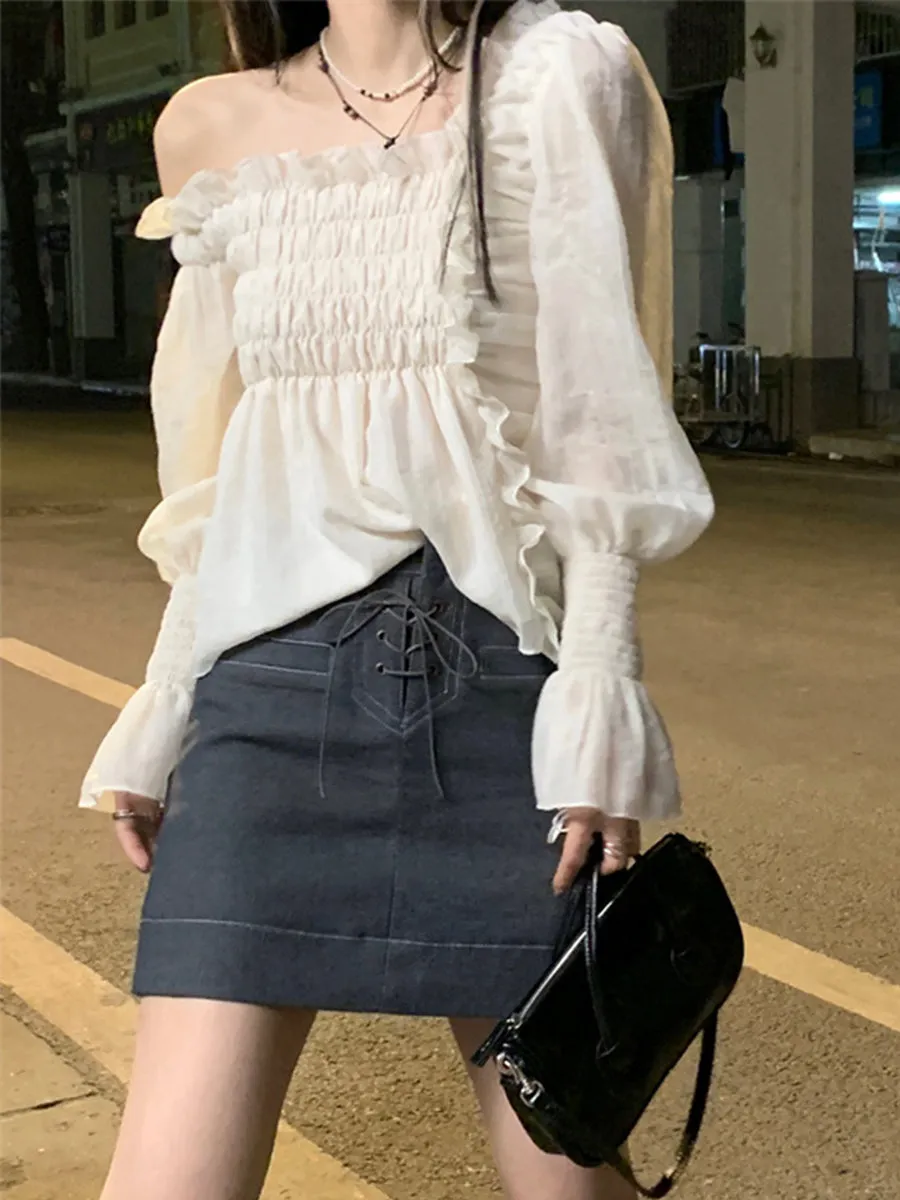 Irregular Shiny Long Sleeve Tops