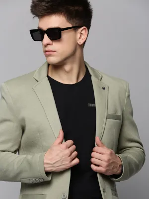 Men Olive Single-Breasted Notched Lapel Blazers