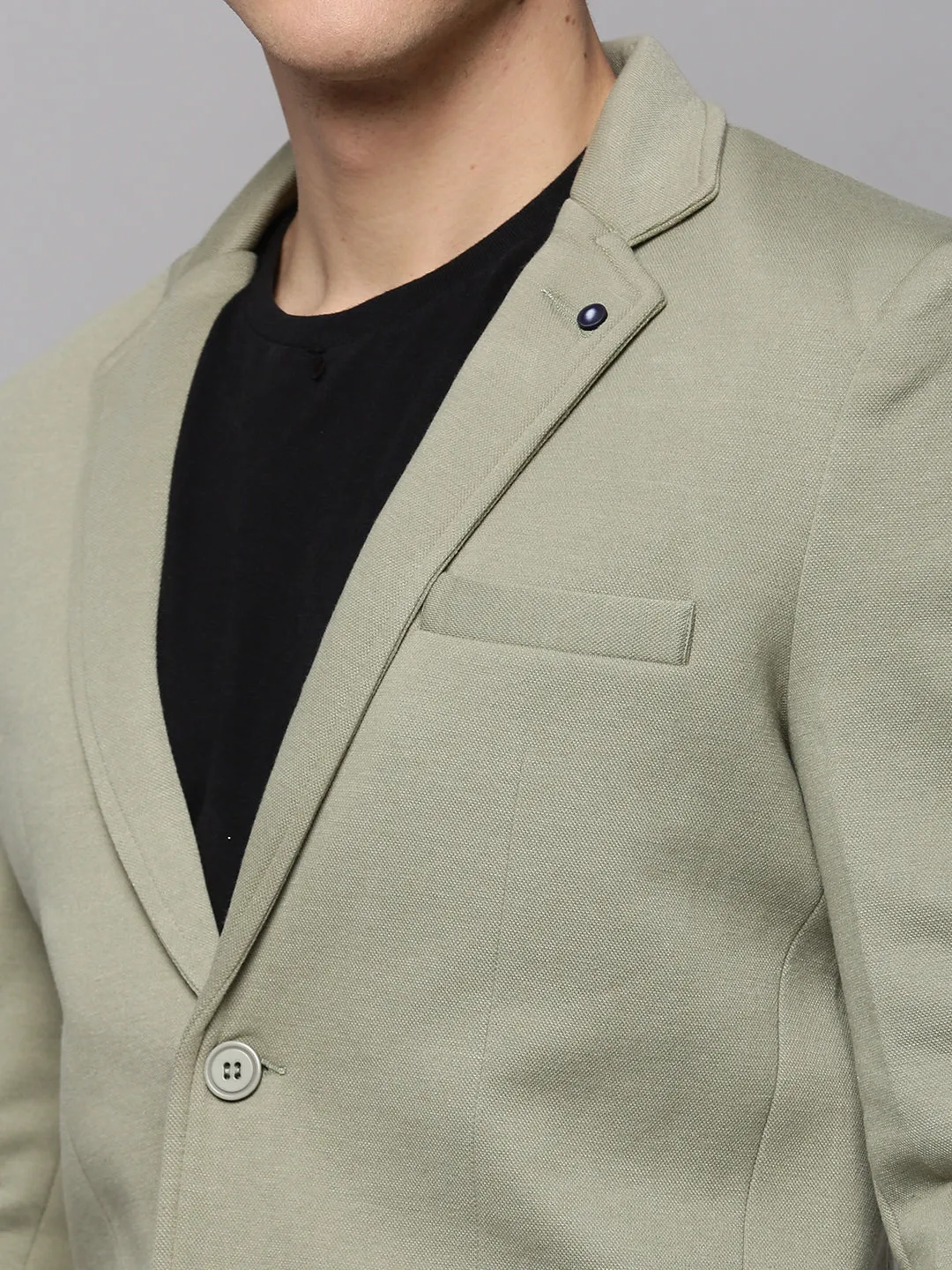 Men Olive Single-Breasted Notched Lapel Blazers