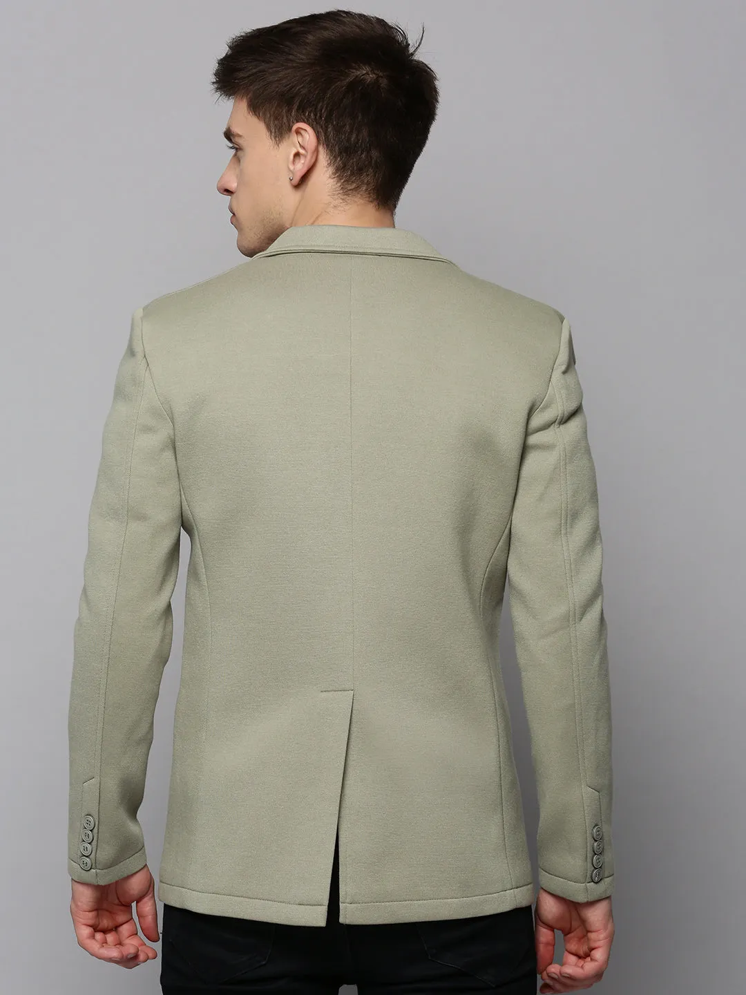 Men Olive Single-Breasted Notched Lapel Blazers