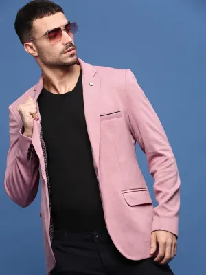 Men Peach Slim Fit Single Breasted Notched Lapel Cotton Blazers