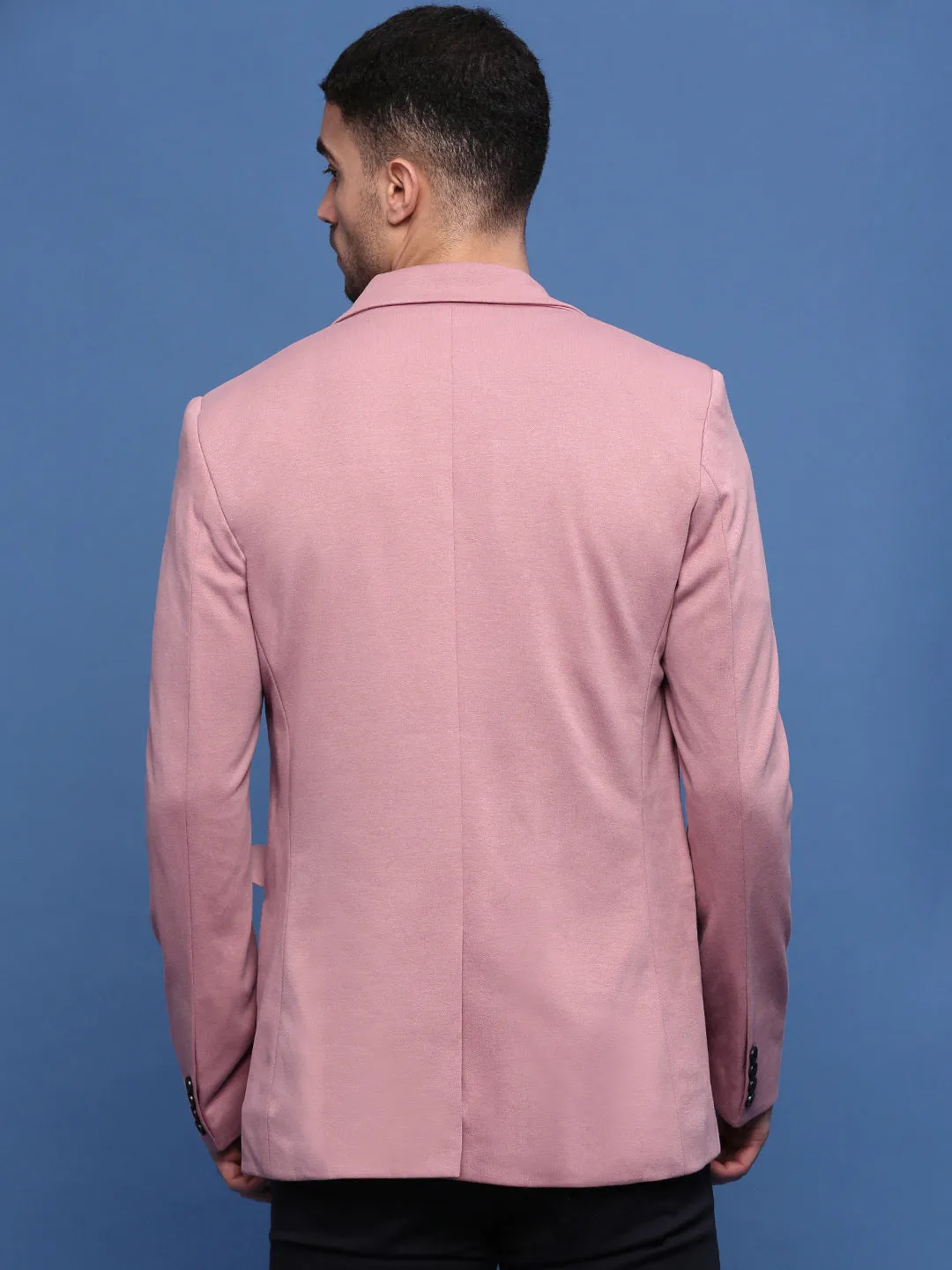 Men Peach Slim Fit Single Breasted Notched Lapel Cotton Blazers