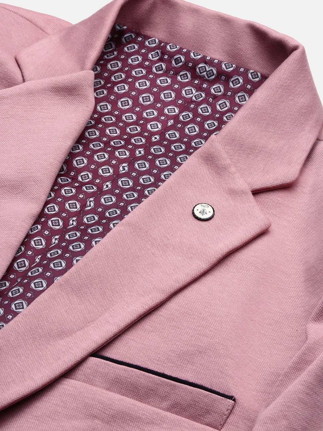 Men Peach Slim Fit Single Breasted Notched Lapel Cotton Blazers