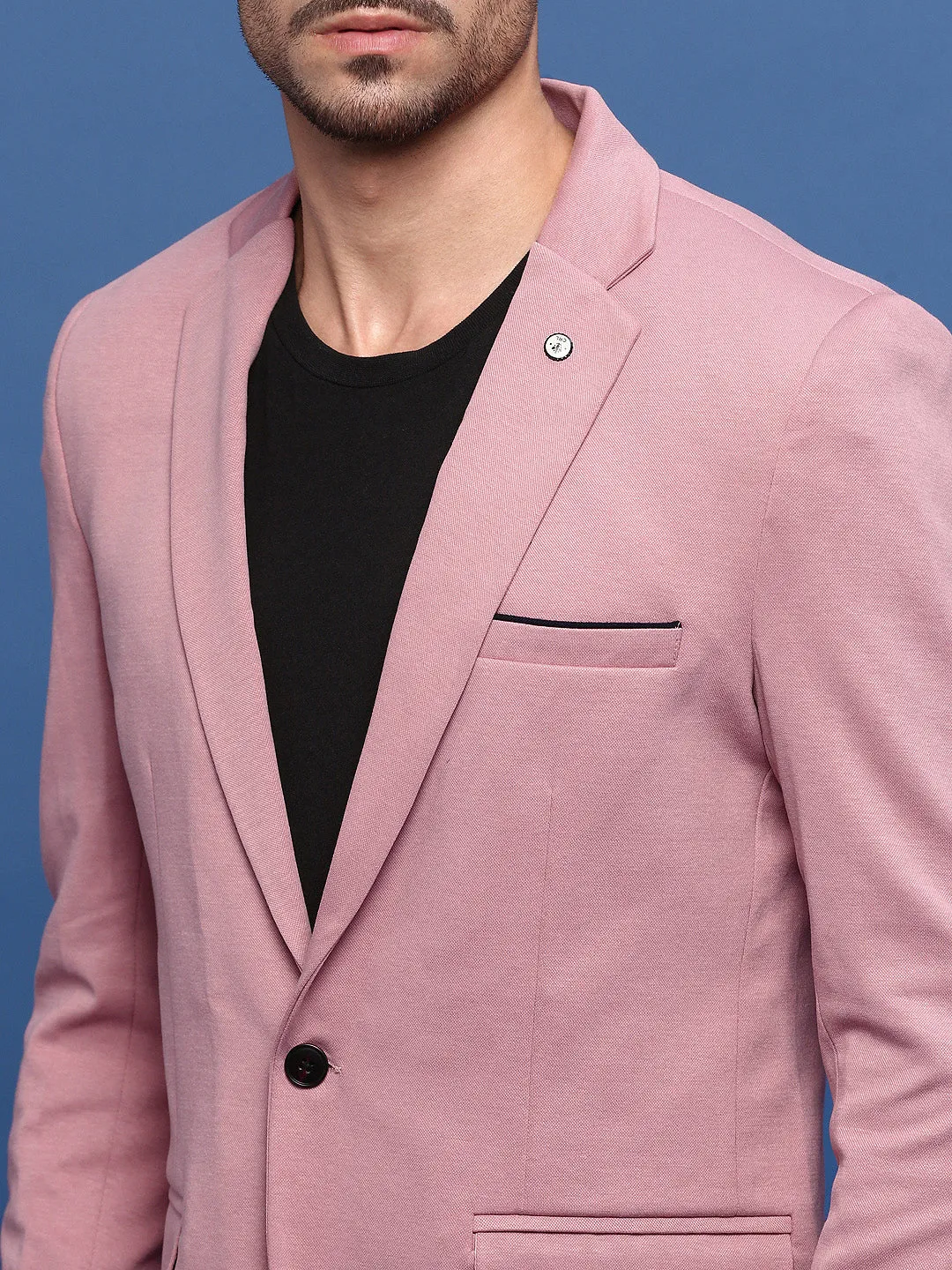 Men Peach Slim Fit Single Breasted Notched Lapel Cotton Blazers