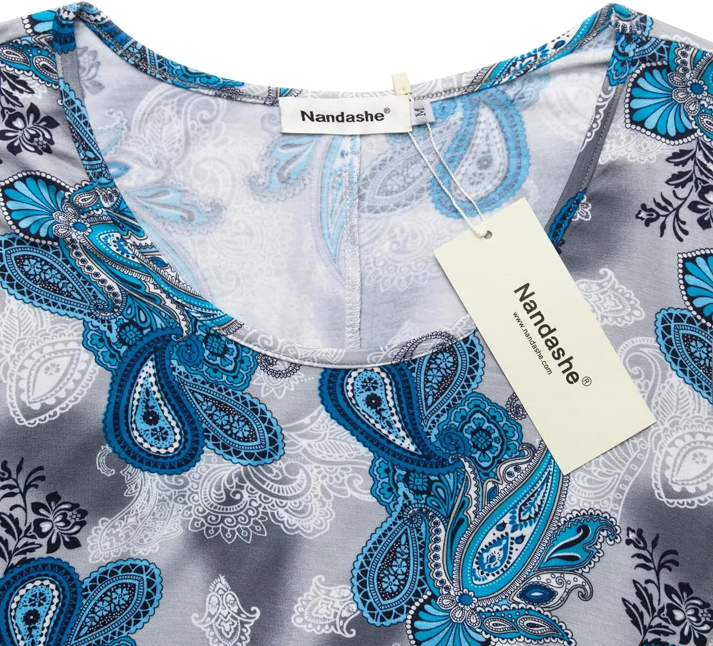 Nandashe Womens 3/4 Sleeves Floral Tunic Shirts Summer Casual Dressy Blouse Tops