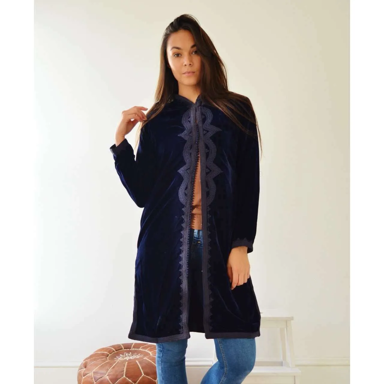 New Black Velvet Luxury Bohemian Jacket with Black Embroidery- bohemian Jacket