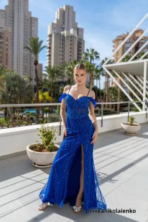 Off-Shoulder Sequins Embroidery Split A-Line Floor Length Dresses