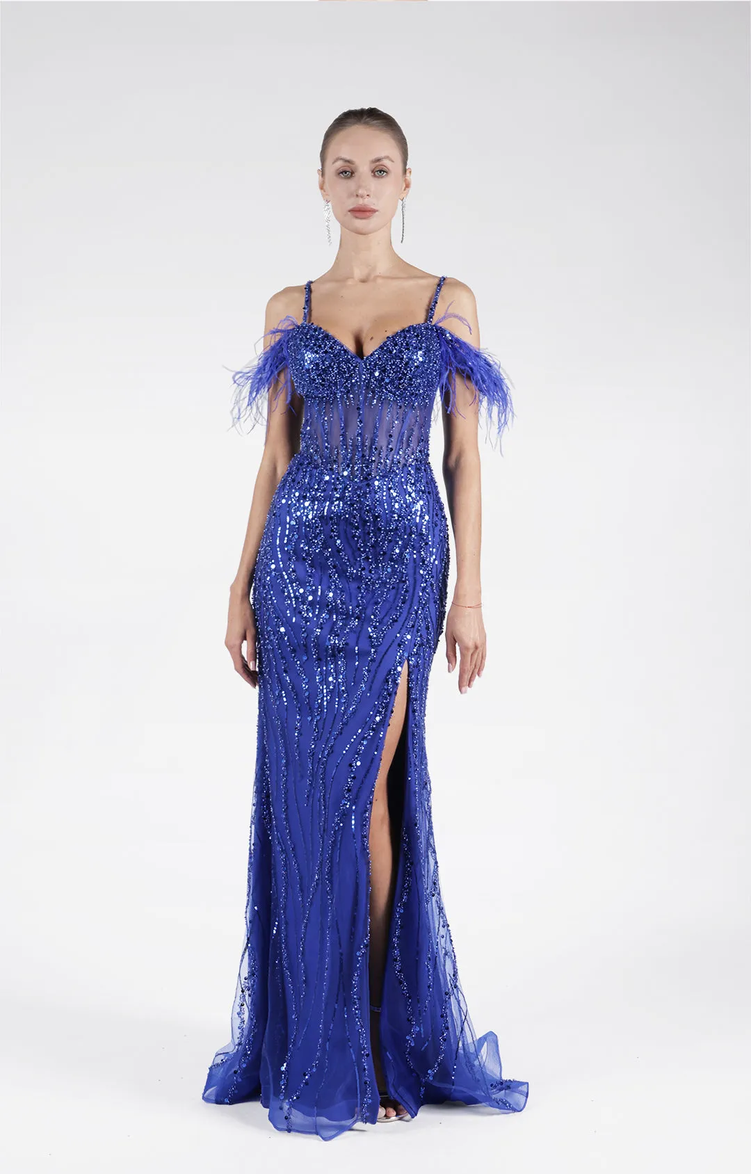 Off-Shoulder Sequins Embroidery Split A-Line Floor Length Dresses