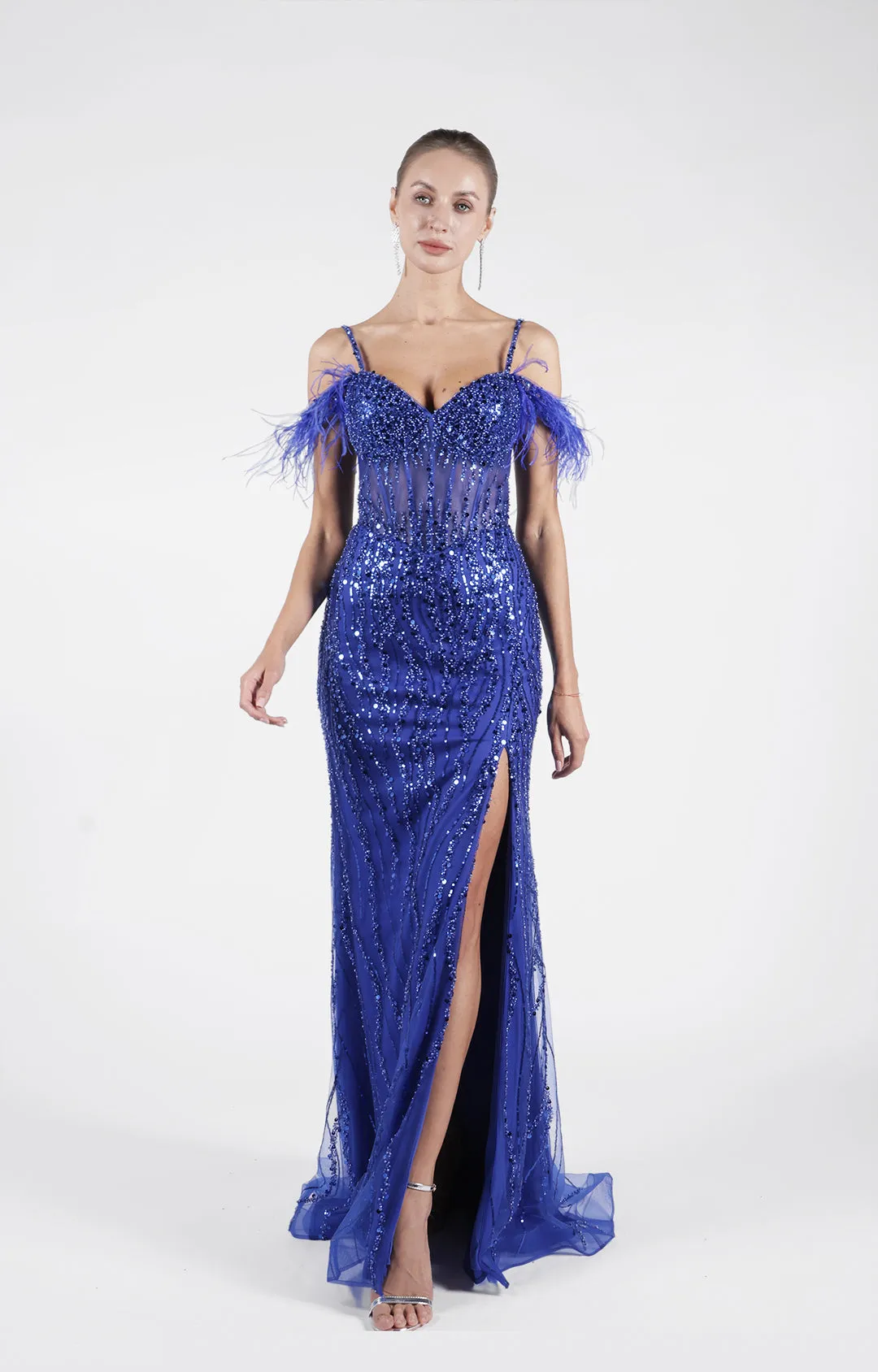 Off-Shoulder Sequins Embroidery Split A-Line Floor Length Dresses