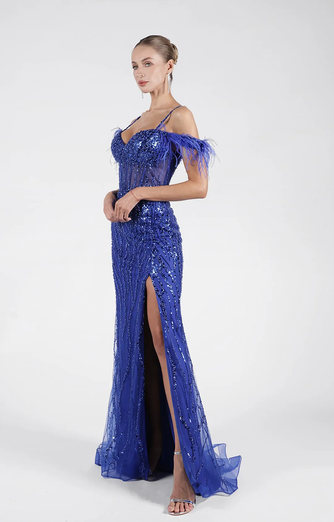 Off-Shoulder Sequins Embroidery Split A-Line Floor Length Dresses
