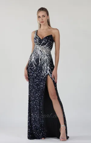 One Shoulder Sequin Split Wrap Hip Small Trailing Dresses