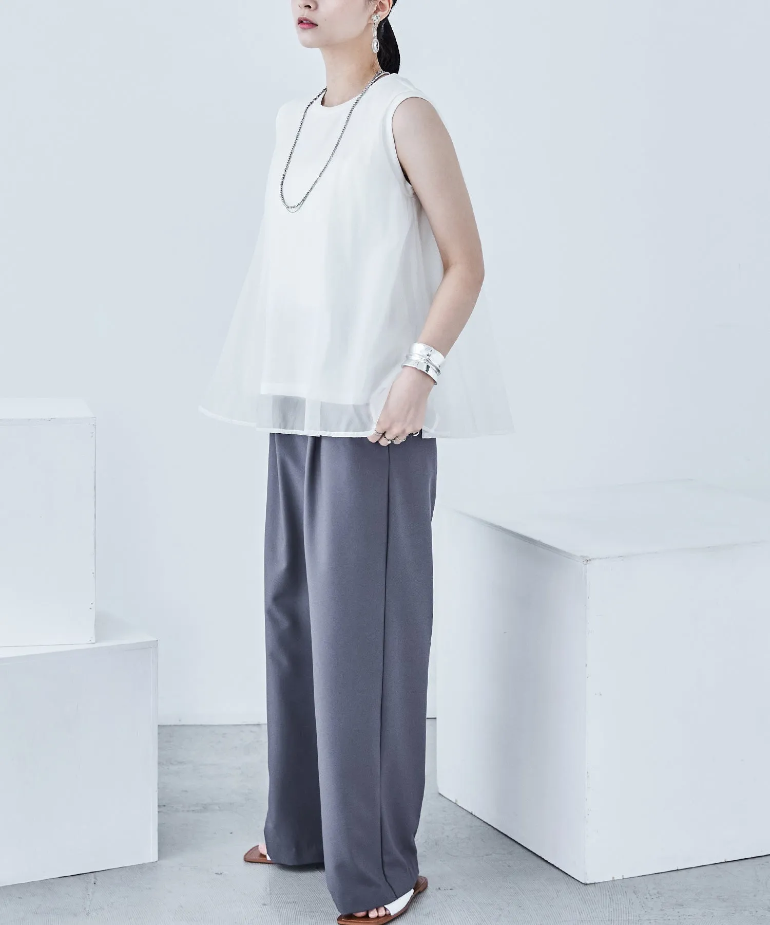 Organdie Flare No Sleeve Tops
