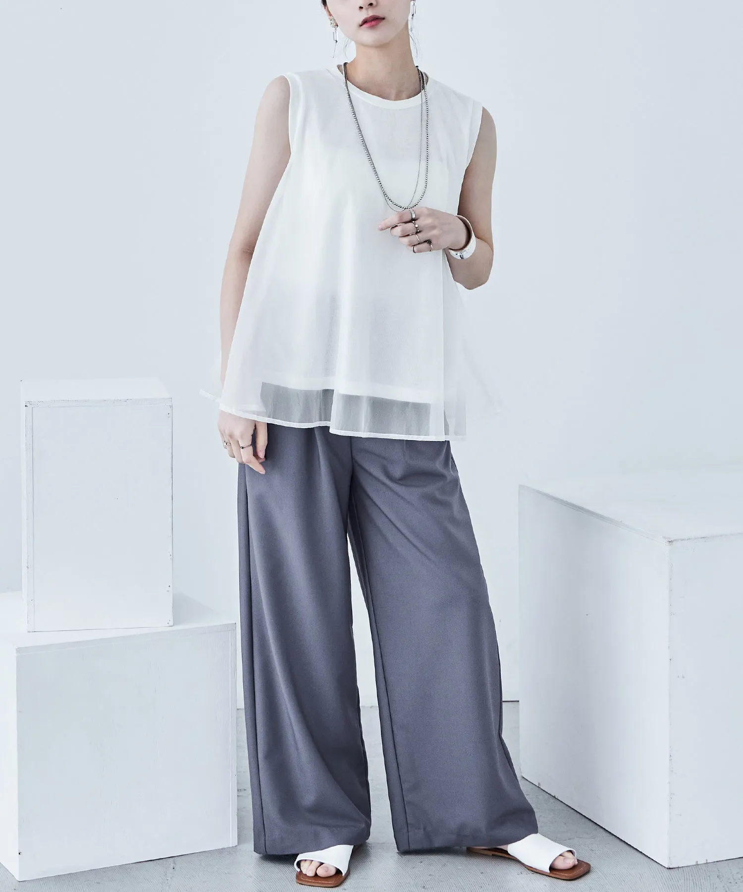 Organdie Flare No Sleeve Tops