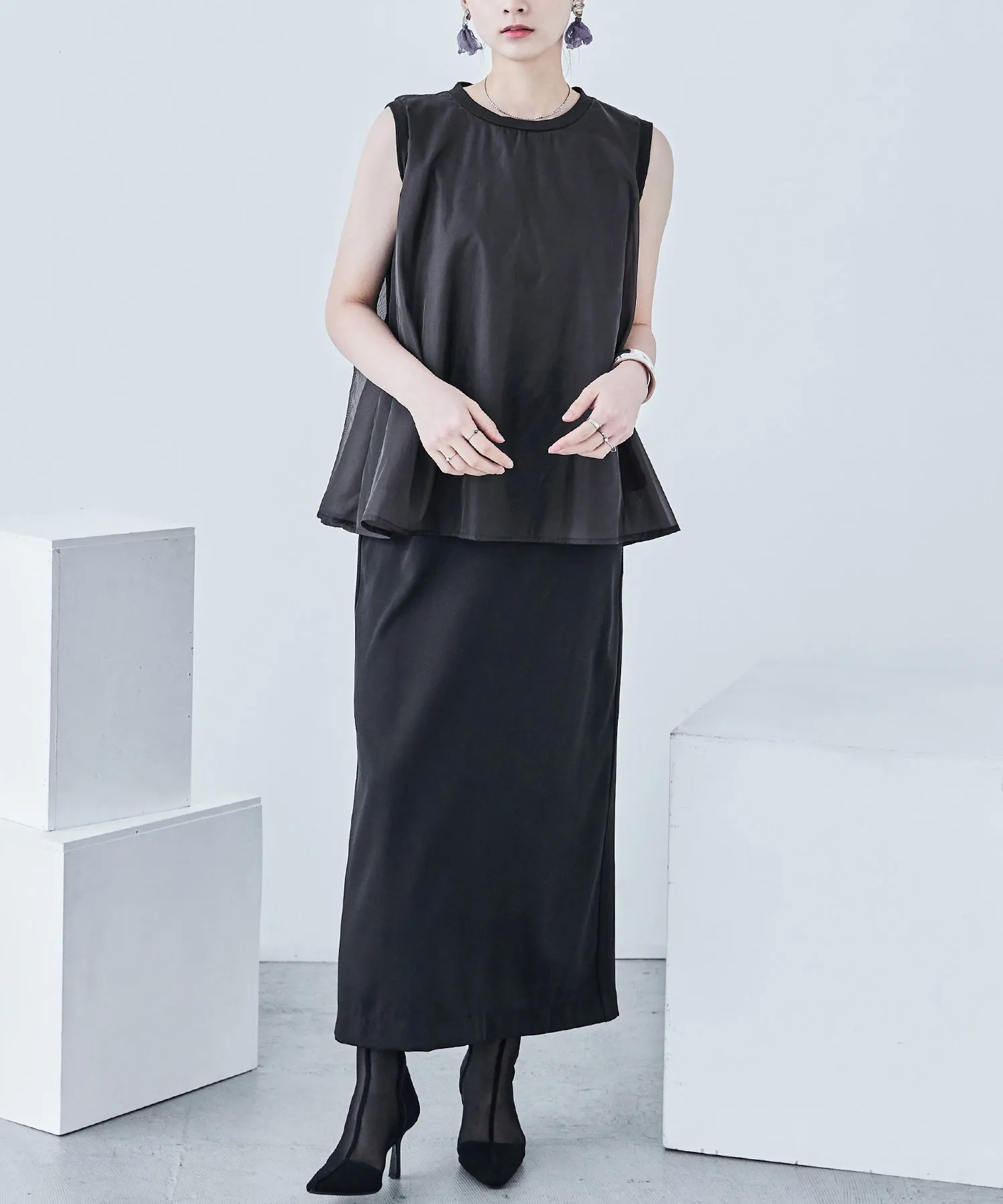 Organdie Flare No Sleeve Tops