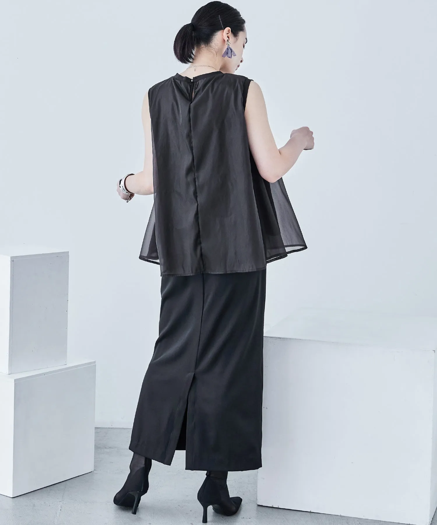 Organdie Flare No Sleeve Tops